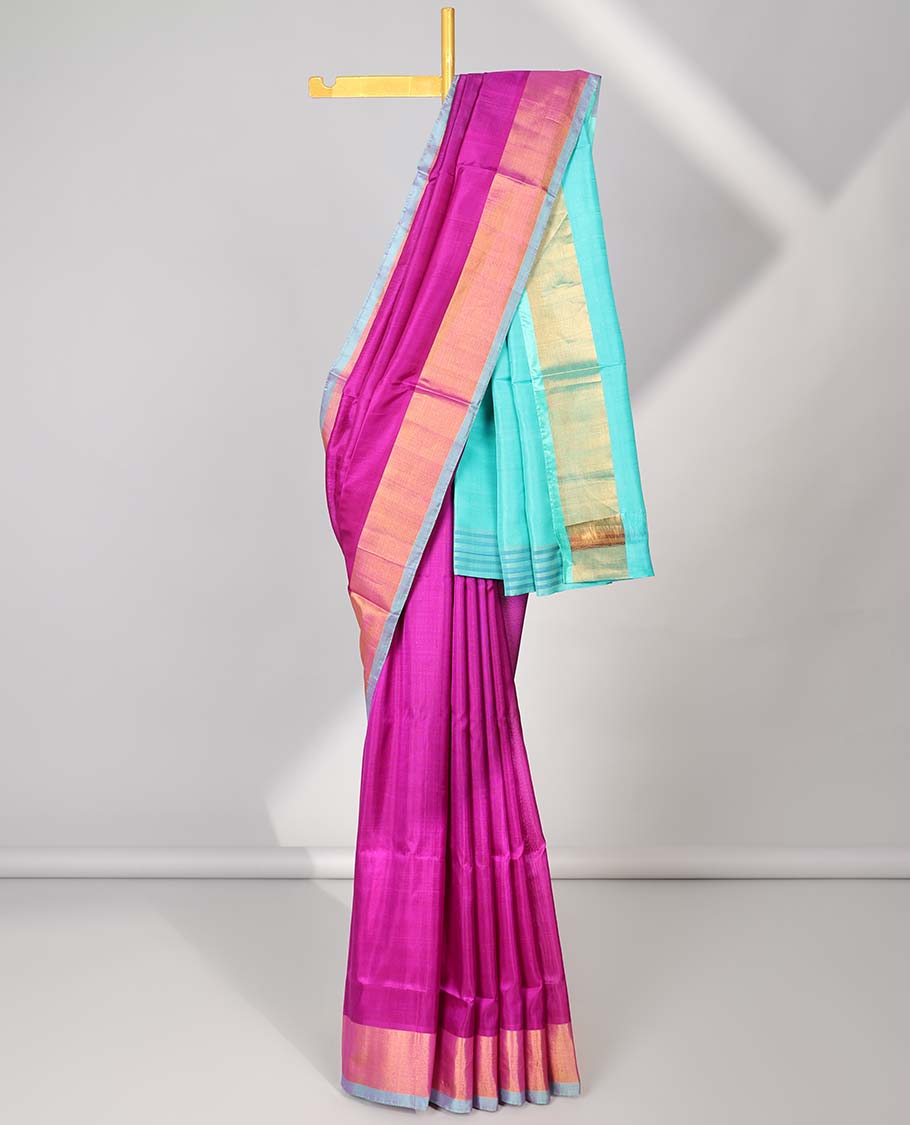 Pink plain uppada silk saree, contrast plain border & plain pallu