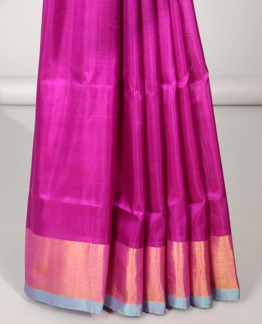 Pink plain uppada silk saree, contrast plain border & plain pallu