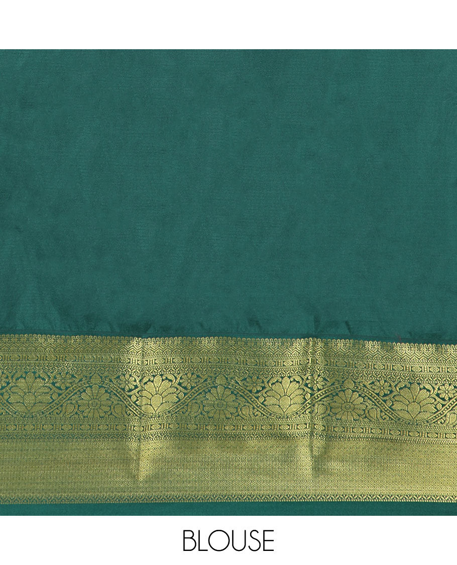 Blue striped & zari buttas budget silk saree, contrast traditional zari design border & pallu of jaal designs