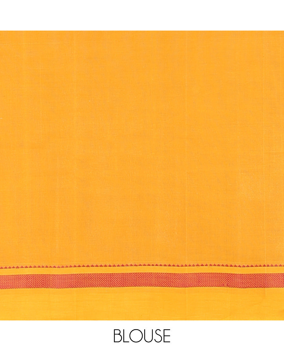 Sandal kanchi cotton saree, contrast traditional border & striped pallu