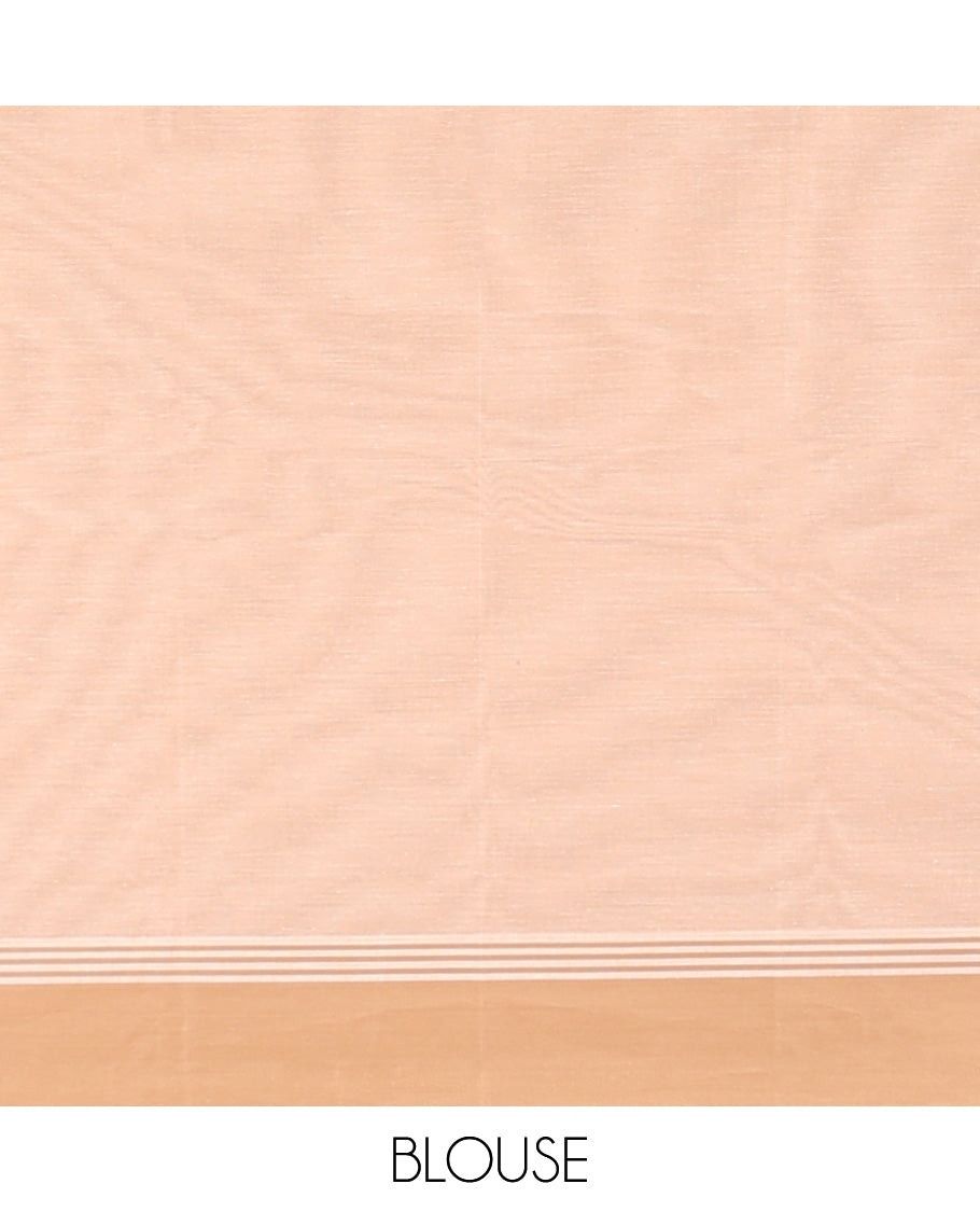 Sandal kanchi cotton saree with buttas, contrast plain border & pallu of floral buttas