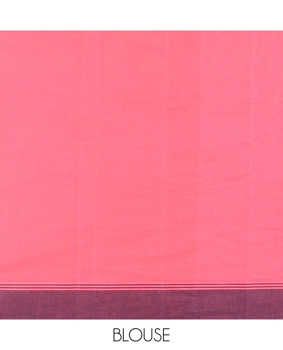 Pink kanchi cotton saree with buttas, contrast plain border & jaal design pallu
