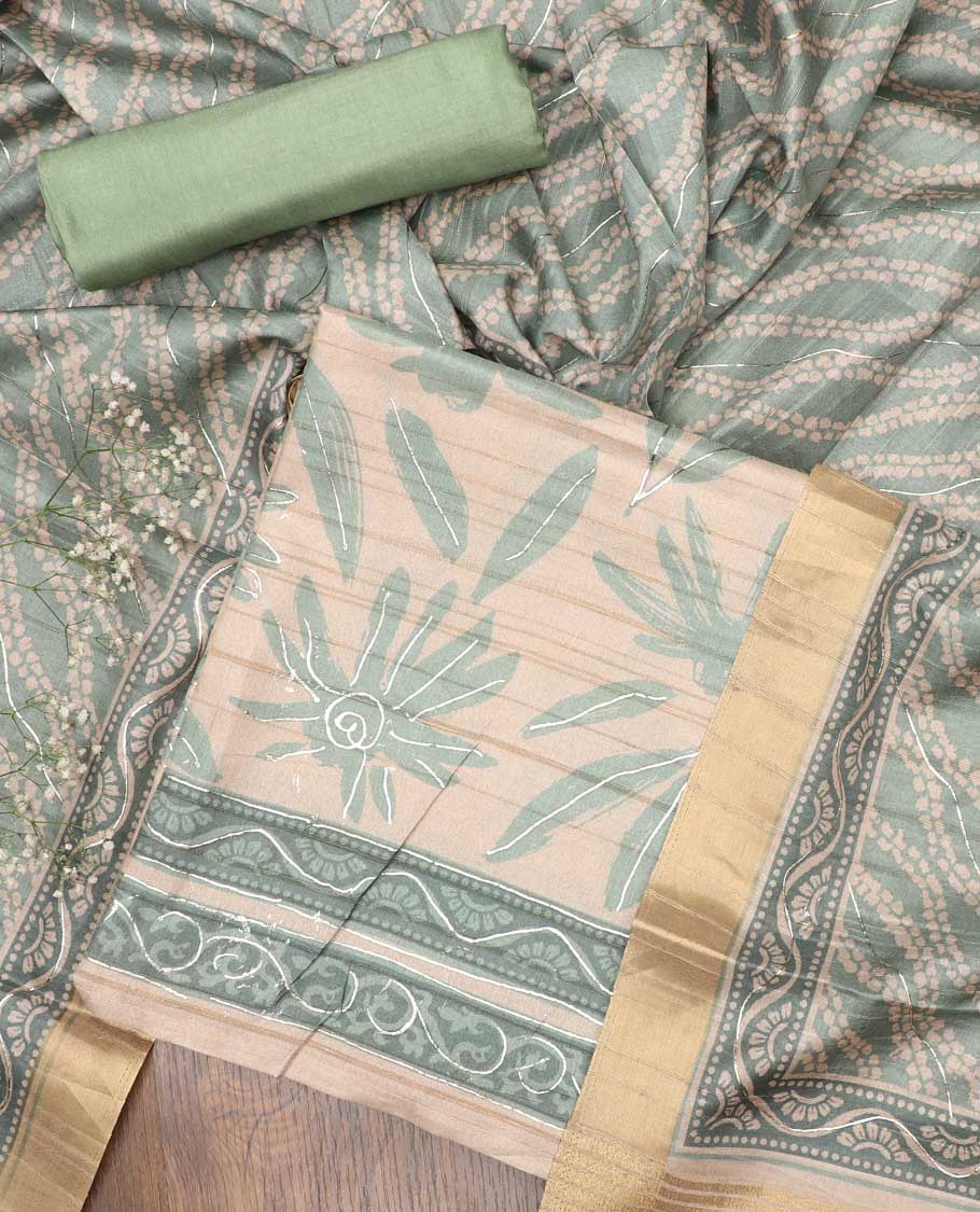 Sandal chudidhar material, floral printed synthetic top, plain bottom & floral printed dupatta