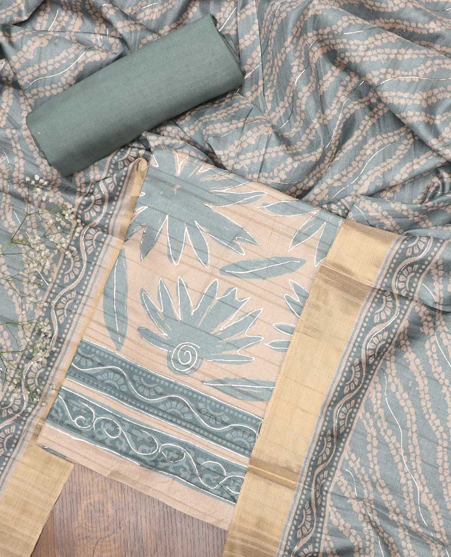 Sandal chudidhar material, floral printed synthetic top, plain bottom & floral printed dupatta
