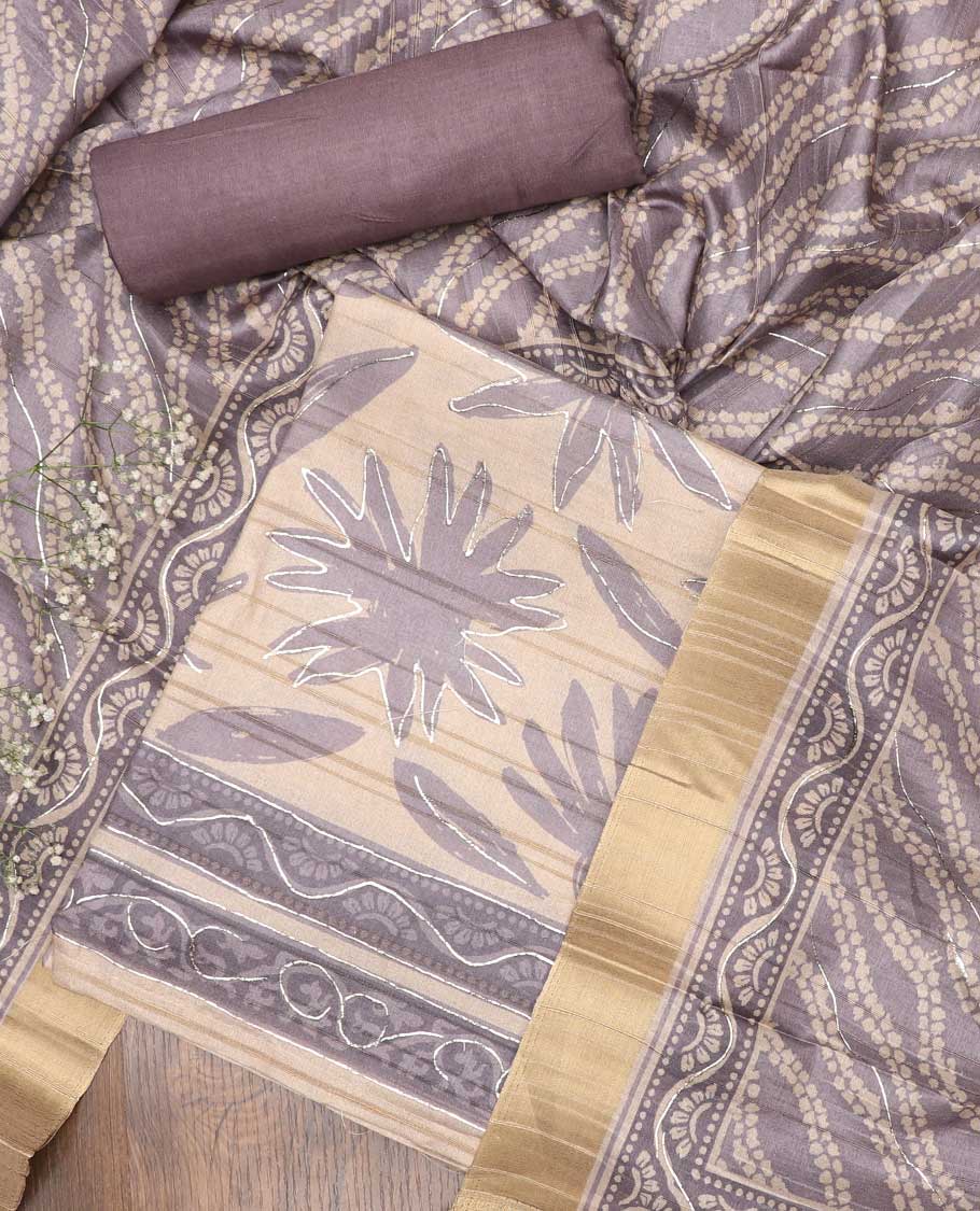 Sandal chudidhar material, floral printed synthetic top, plain bottom & floral printed dupatta