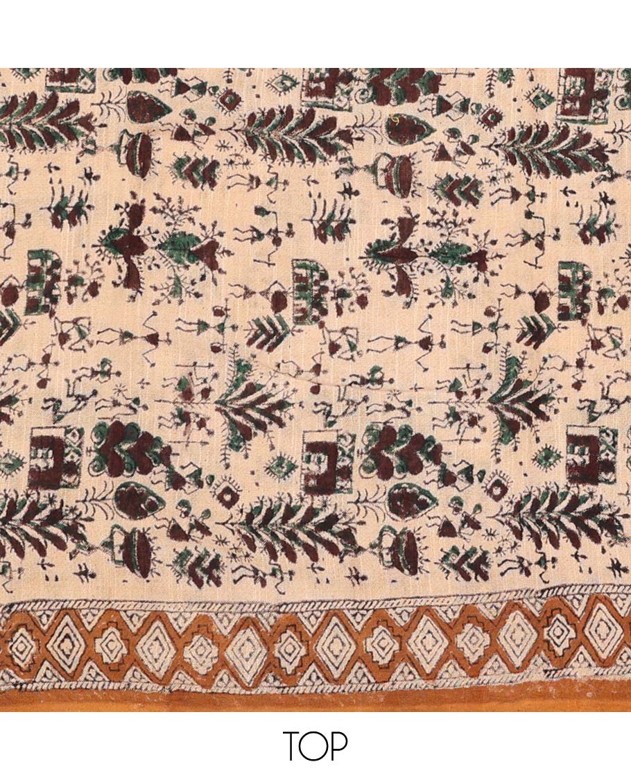 Multi-color chudidhar material set, warli printed cotton top, contrast plain bottom & intricately printed dupatta