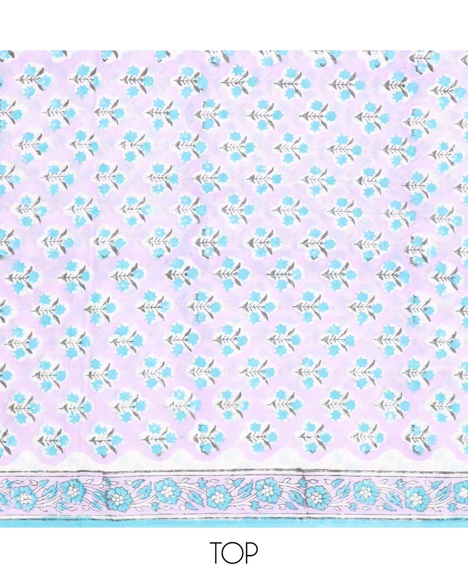 Lavender chudidhar material set, floral motifs printed cotton top, printed bottom & dupatta