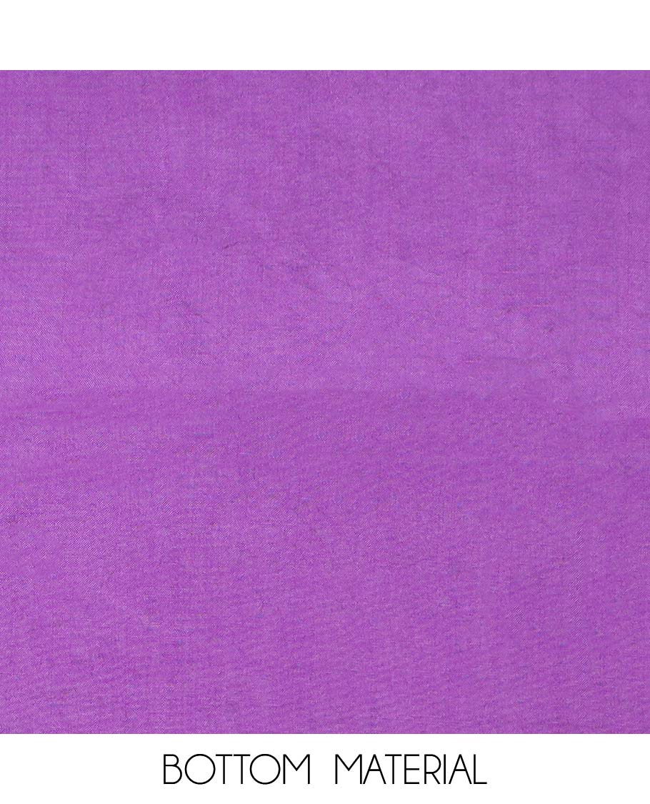 Violet chudidhar material set, shibori print & embroidery top, plain bottom & shibori printed dupatta