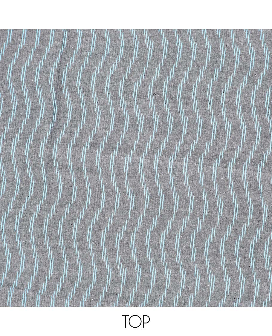 Grey chudidhar material set, zig-zag striped cotton top, contrast plain bottom & zig-zag striped dupatta