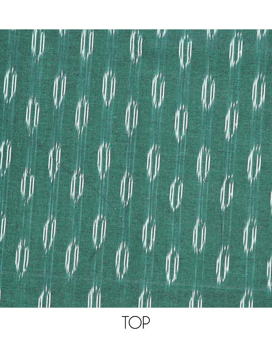 Green chudidhar material set, zig-zag striped cotton top, contrast plain bottom & ikkat buttas dupatta