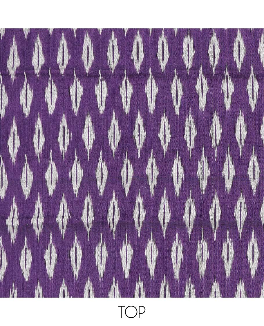 Purple chudidhar material set, zig-zag striped cotton top, contrast plain bottom & ikkat buttas dupatta