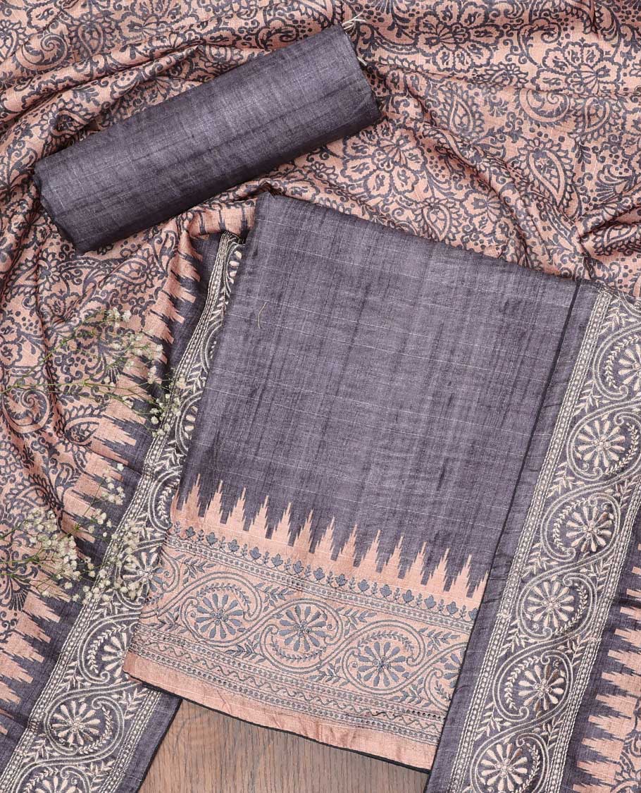 Green chudidhar material set, plain cotton top, plain bottom & floral printed dupatta