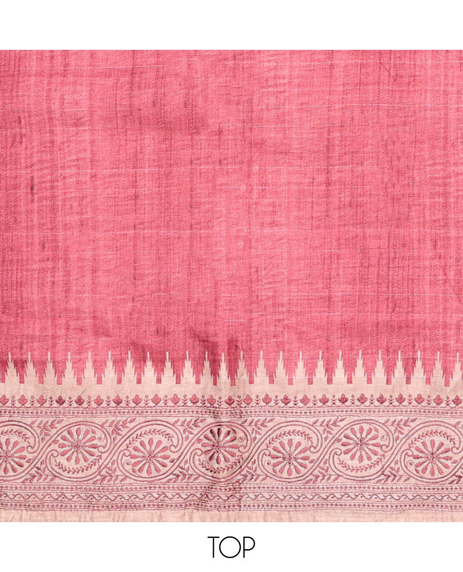Pink chudidhar material set, plain cotton top, plain bottom & floral printed dupatta