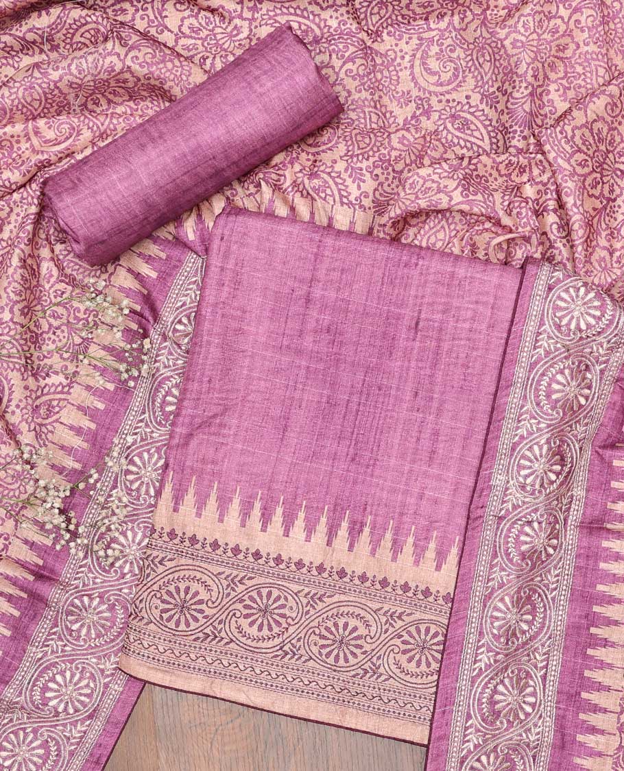 Green chudidhar material set, plain cotton top, plain bottom & floral printed dupatta