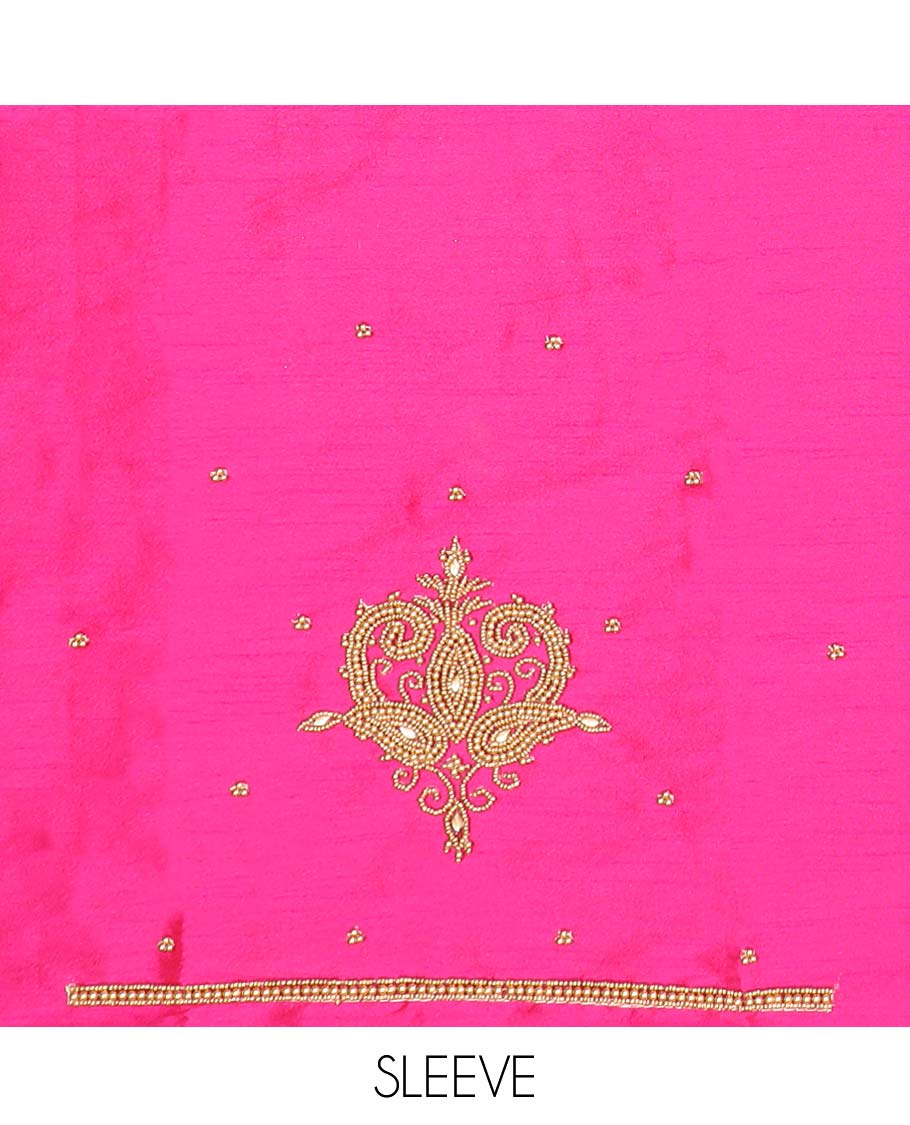 Pink aari embroidered material blouse