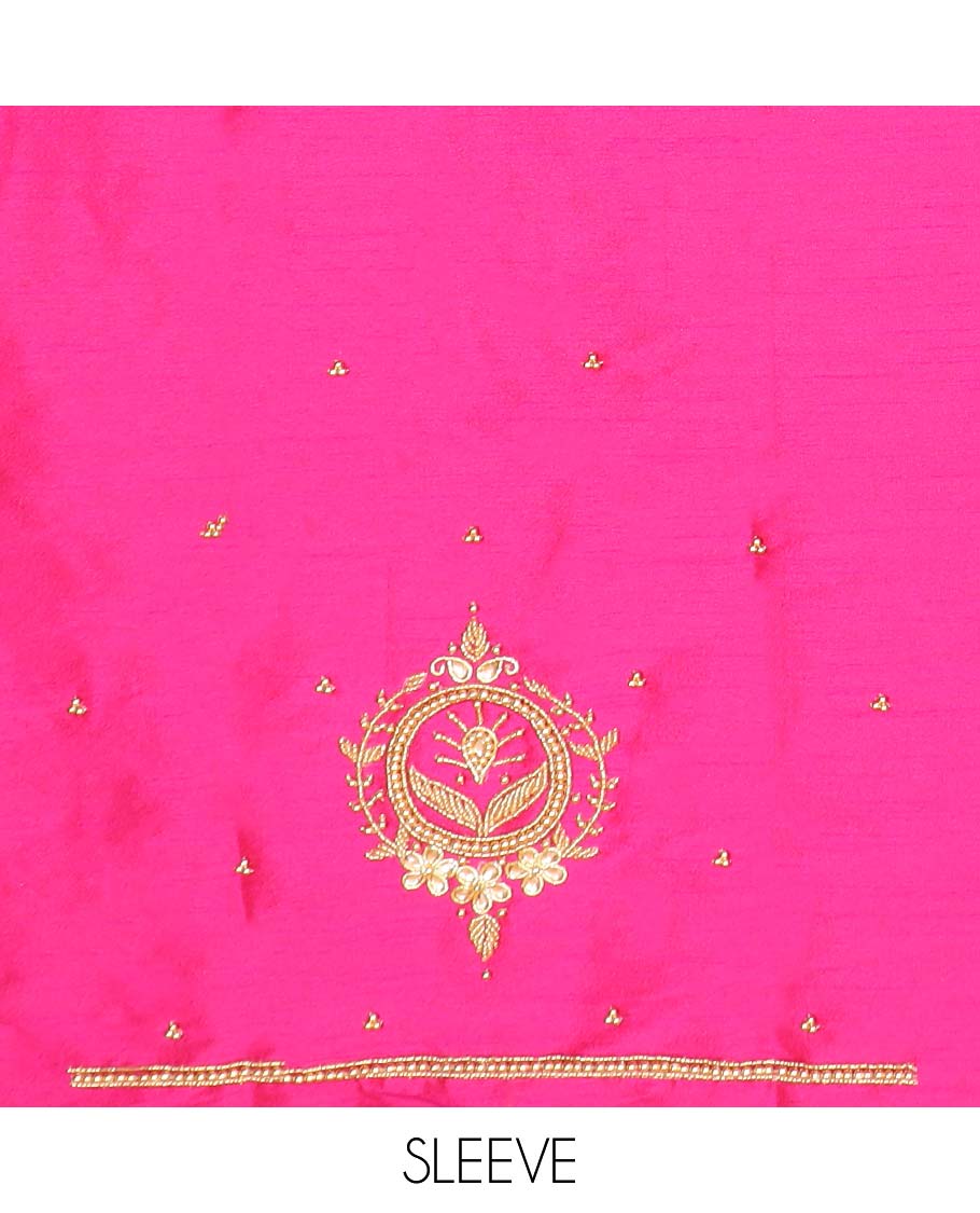 Pink paisley & floral aari embroidered material blouse