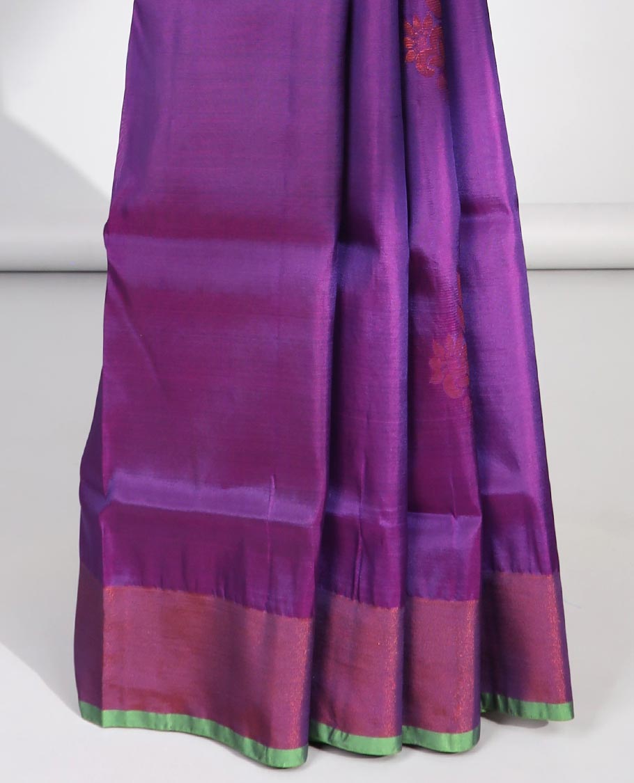 Purple uppada saree with zari buttas, contrast plain border & intricate pallu