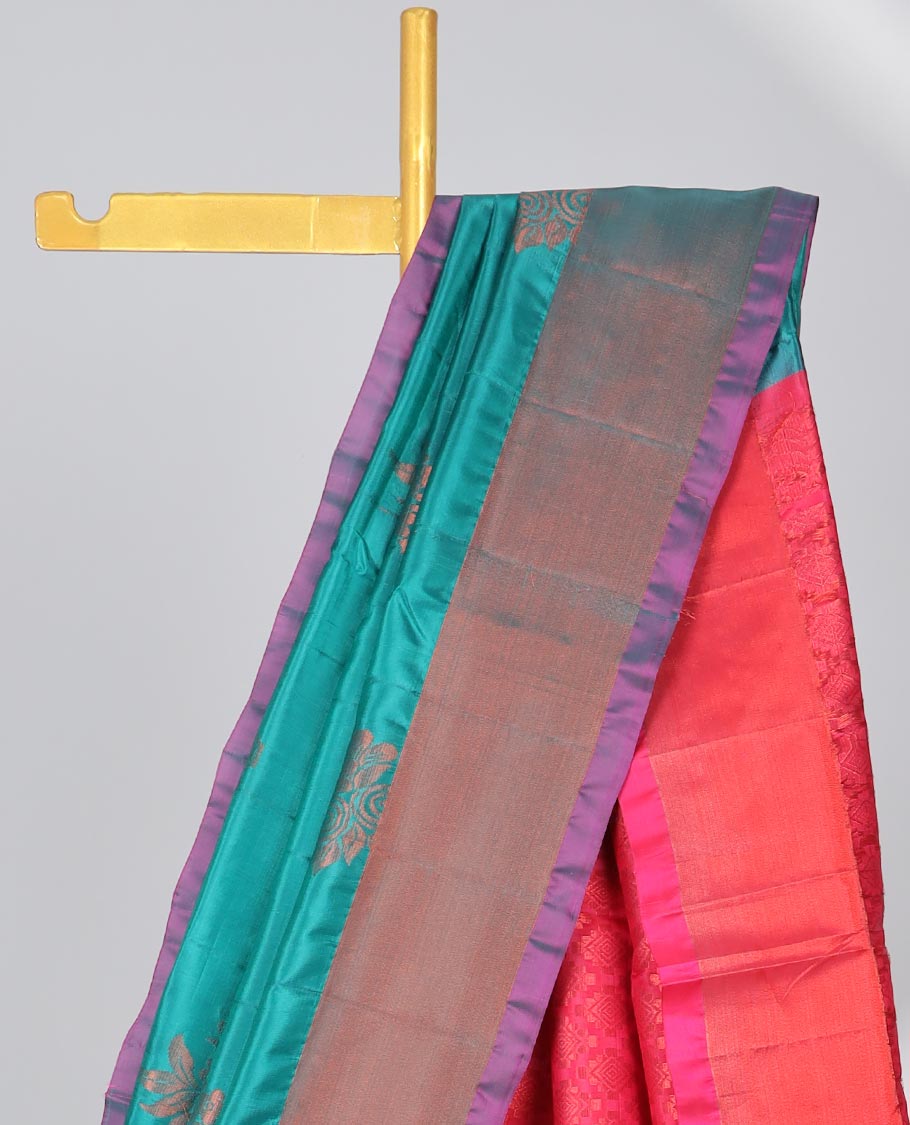 Blue zari buttas uppada saree, contrast plain border & jaal pallu