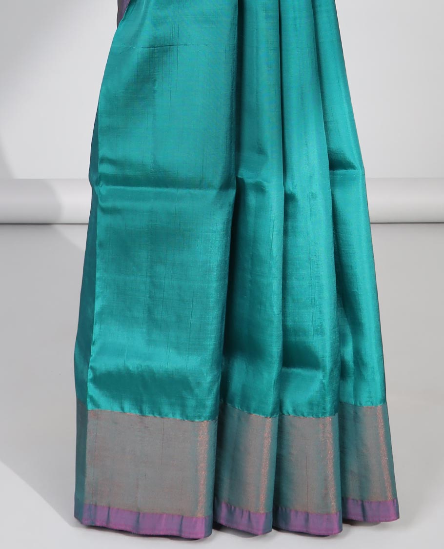 Blue zari buttas uppada saree, contrast plain border & jaal pallu