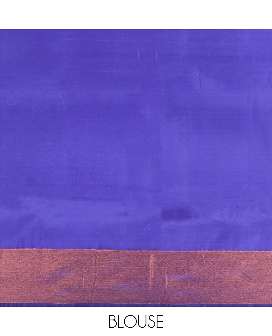 Peach zari buttas uppada saree, contrast plain border & floral design steeped pallu