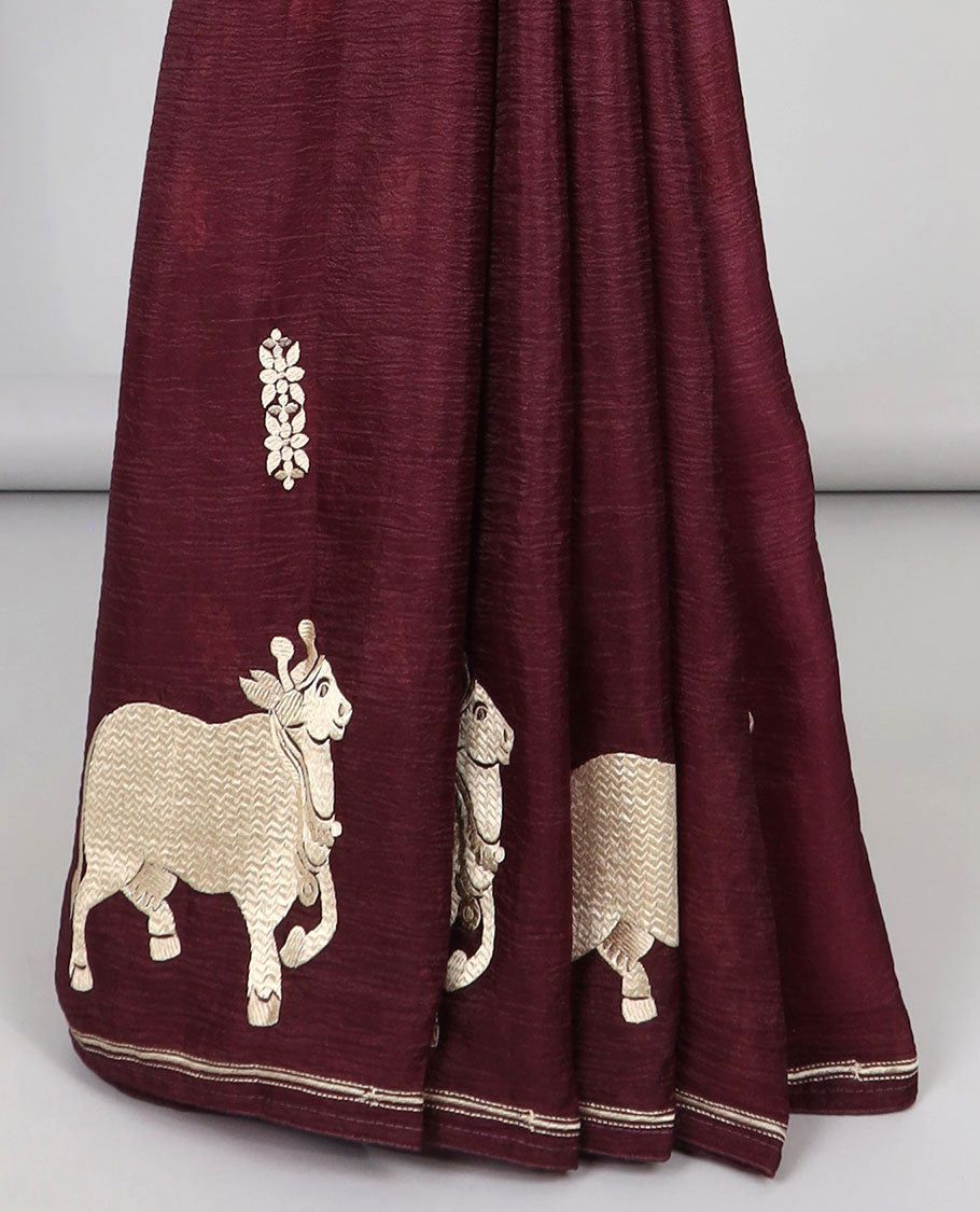 Borderless green crushed tissue saree with buttas & pichwai cow buttas, intricate pallu