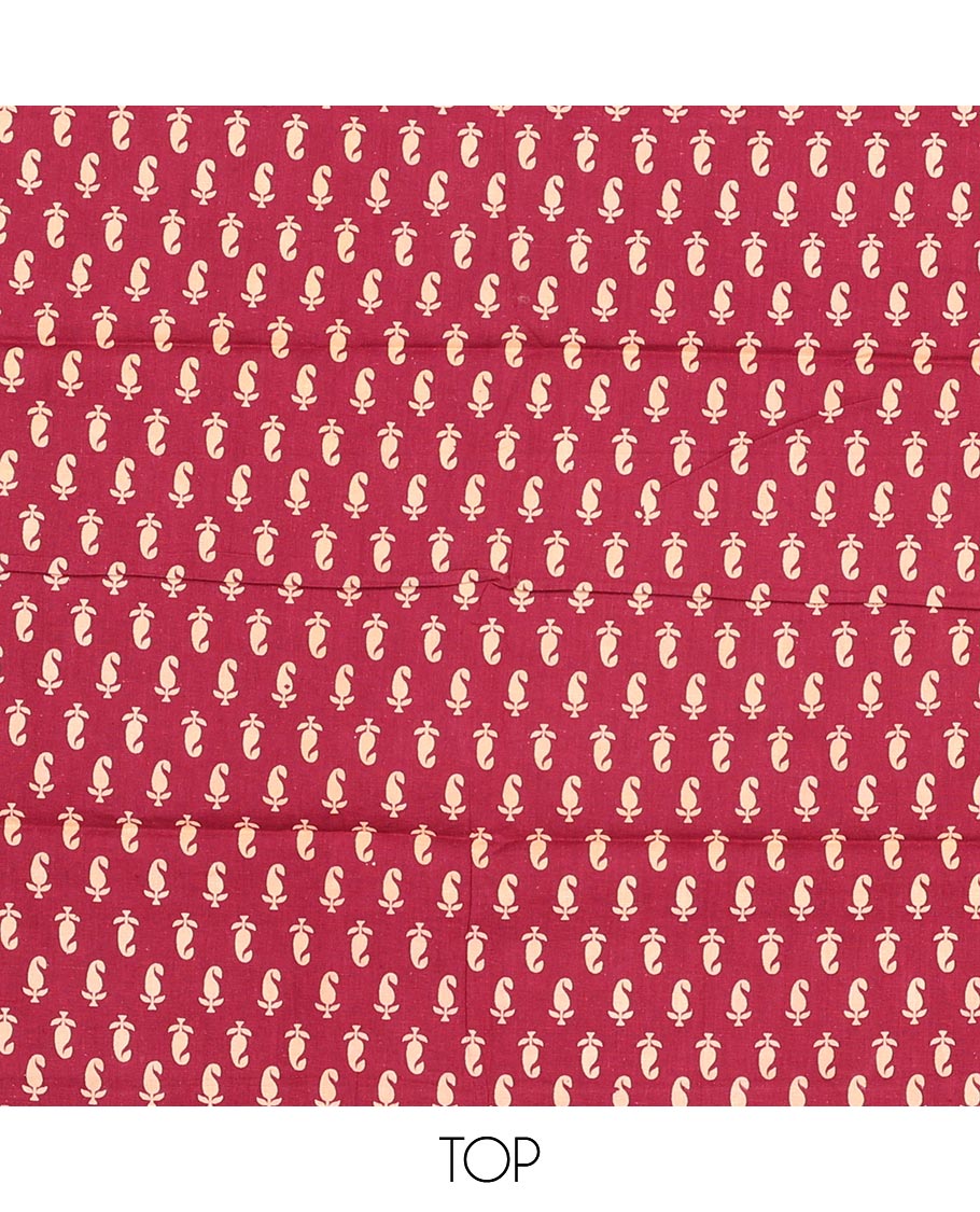 Maroon material chudidhar set, paisley printed cotton top, contrast printed bottom & dupatta