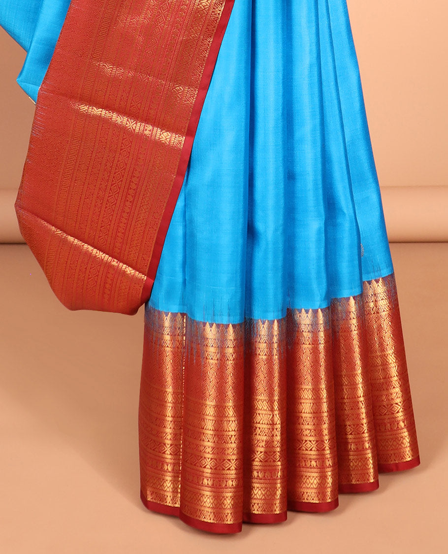 Blue zari buttas silk saree, contrast traditional zari design steeped border & intricate jaal pallu