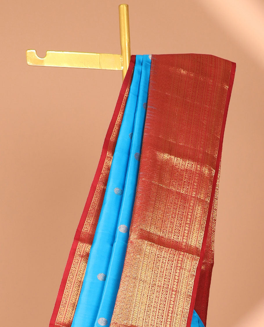 Blue zari buttas silk saree, contrast traditional zari design steeped border & intricate jaal pallu