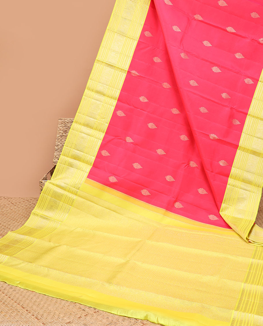 Pink zari buttas silk saree, contrast traditional zari design border & intricate pallu