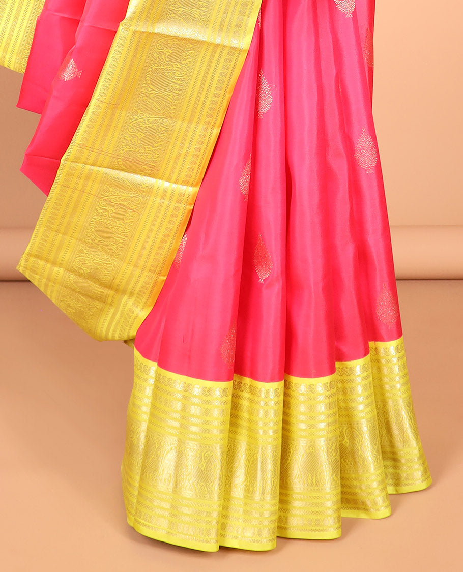 Pink zari buttas silk saree, contrast traditional zari design border & intricate pallu