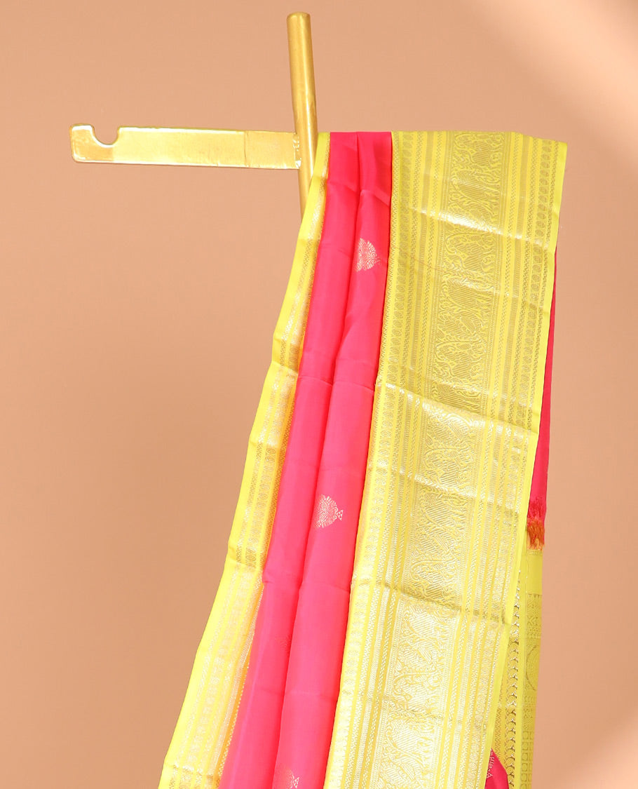 Pink zari buttas silk saree, contrast traditional zari design border & intricate pallu
