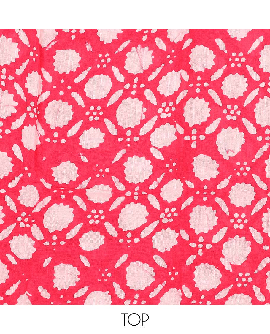 Pink material chudidhar set, batik printed cotton top, plain bottom & batik printed dupatta
