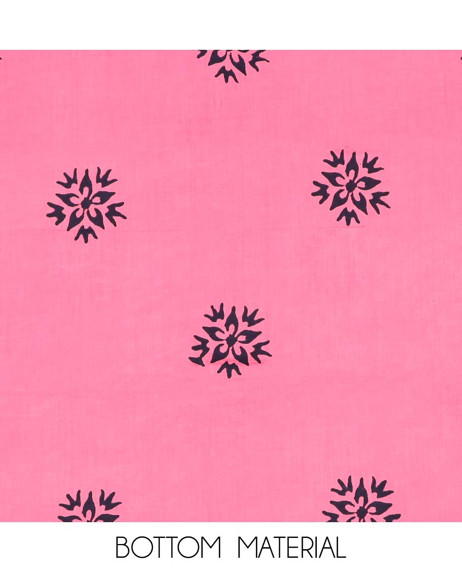Pink material chudidhar set, batik printed cotton top, contrast batik printed bottom & dupatta