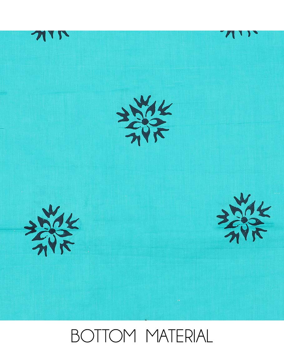 Blue material chudidhar set, batik printed cotton top, contrast batik printed bottom & dupatta