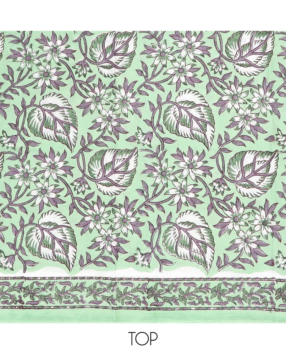 Green material chudidhar set, floral printed cotton saree, contrast vine printed bottom & floral printed dupatta