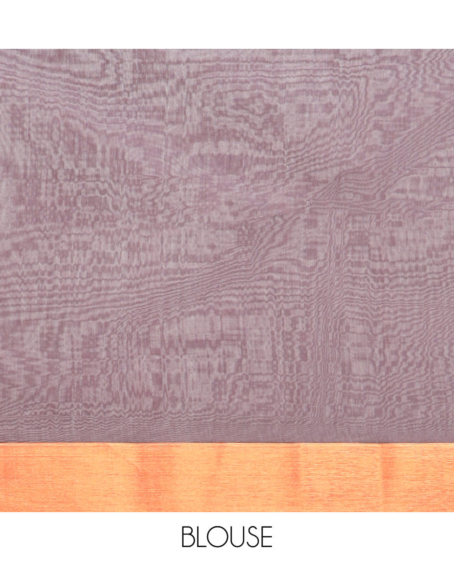 Brown zari buttas semi-silk cotton saree, temple border & diagonal striped pallu
