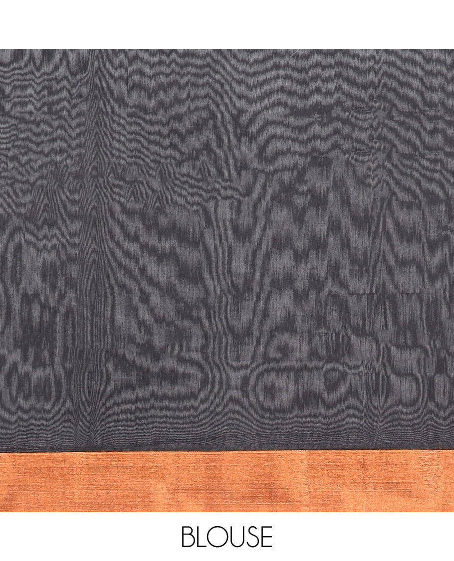 Black zari buttas semi-silk cotton saree, temple border & diagonal striped pallu