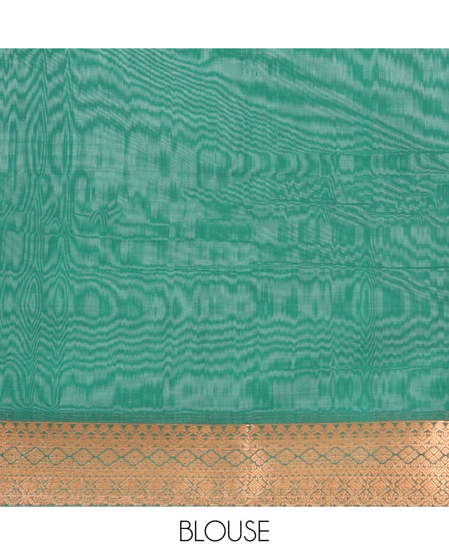 Brown jacquard semi-silk cotton saree, traditional zari design border & contrast intricate pallu
