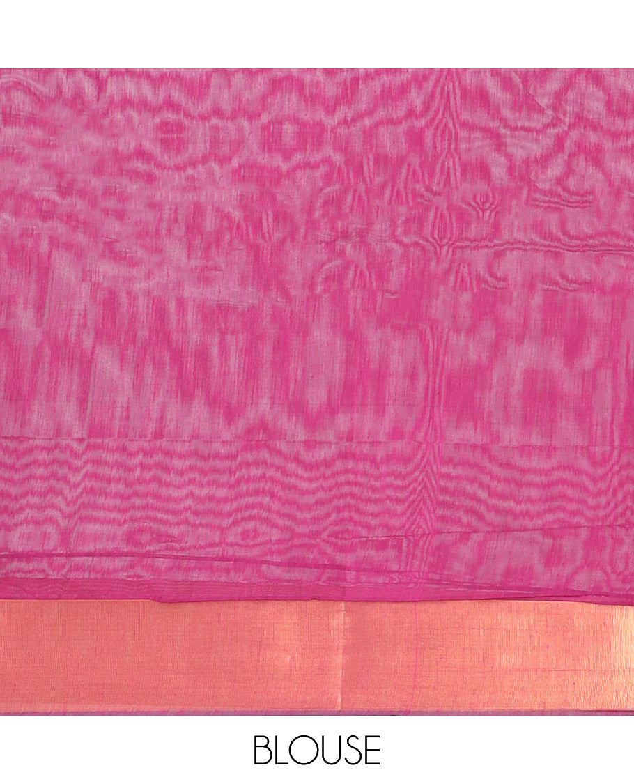 Blue jacquard semi-silk cotton saree, zari border & contrast ogee patterned pallu