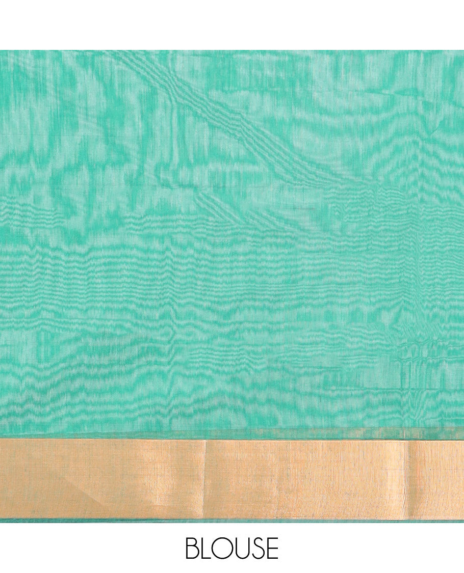 Brown jacquard semi-silk cotton saree, zari border & contrast ogee patterned pallu