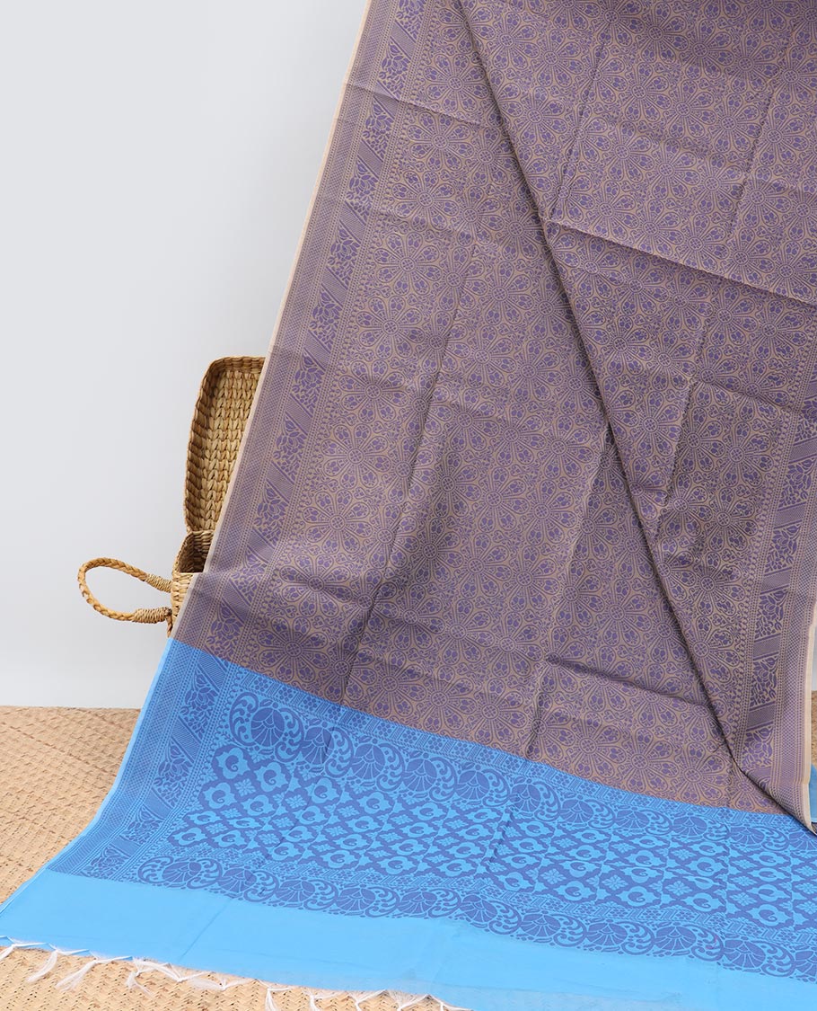 Brown intricately printed semi-silk cotton saree, self-border & contrast pallu steeped with paisleys