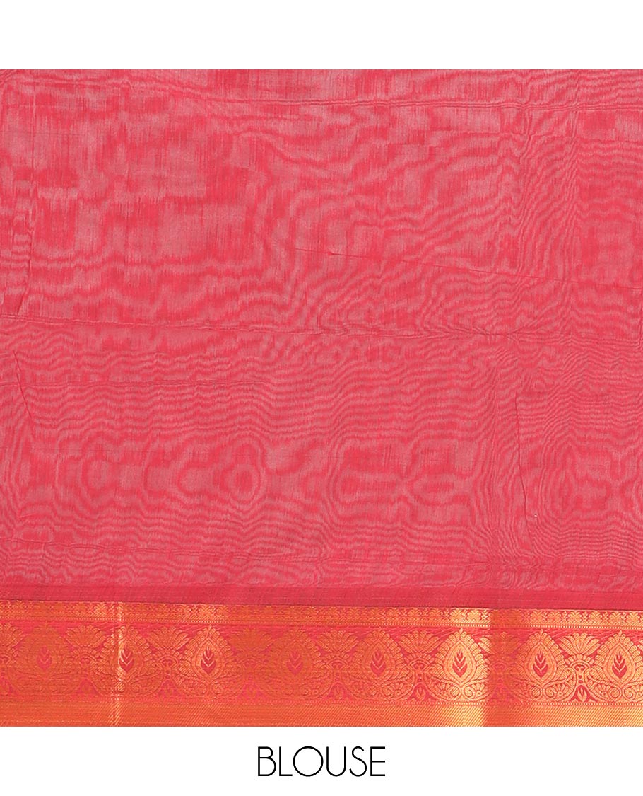 Grey buttas semi-silk cotton saree, traditional zari design border & contrast intricate pallu