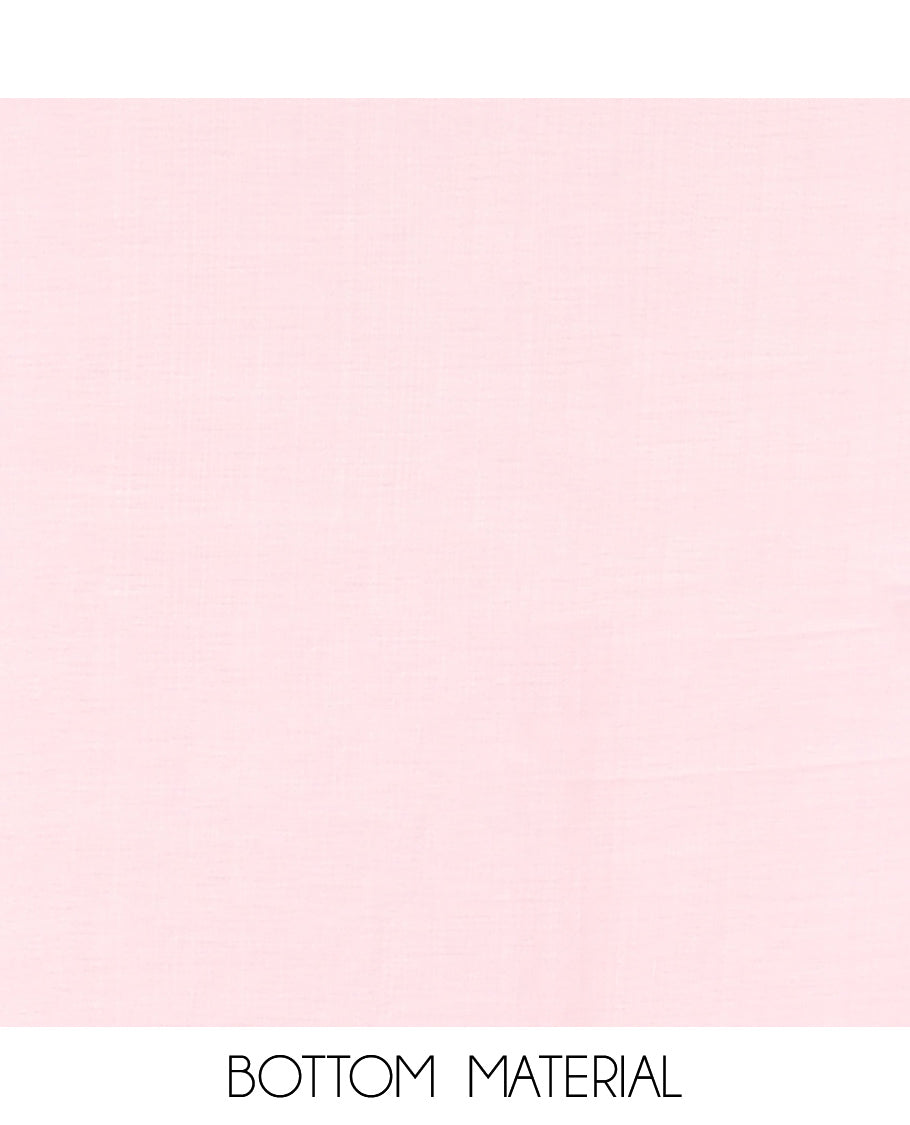 Pink material chudidhar set, floral print & embroidery top, plain bottom & embroidered dupatta
