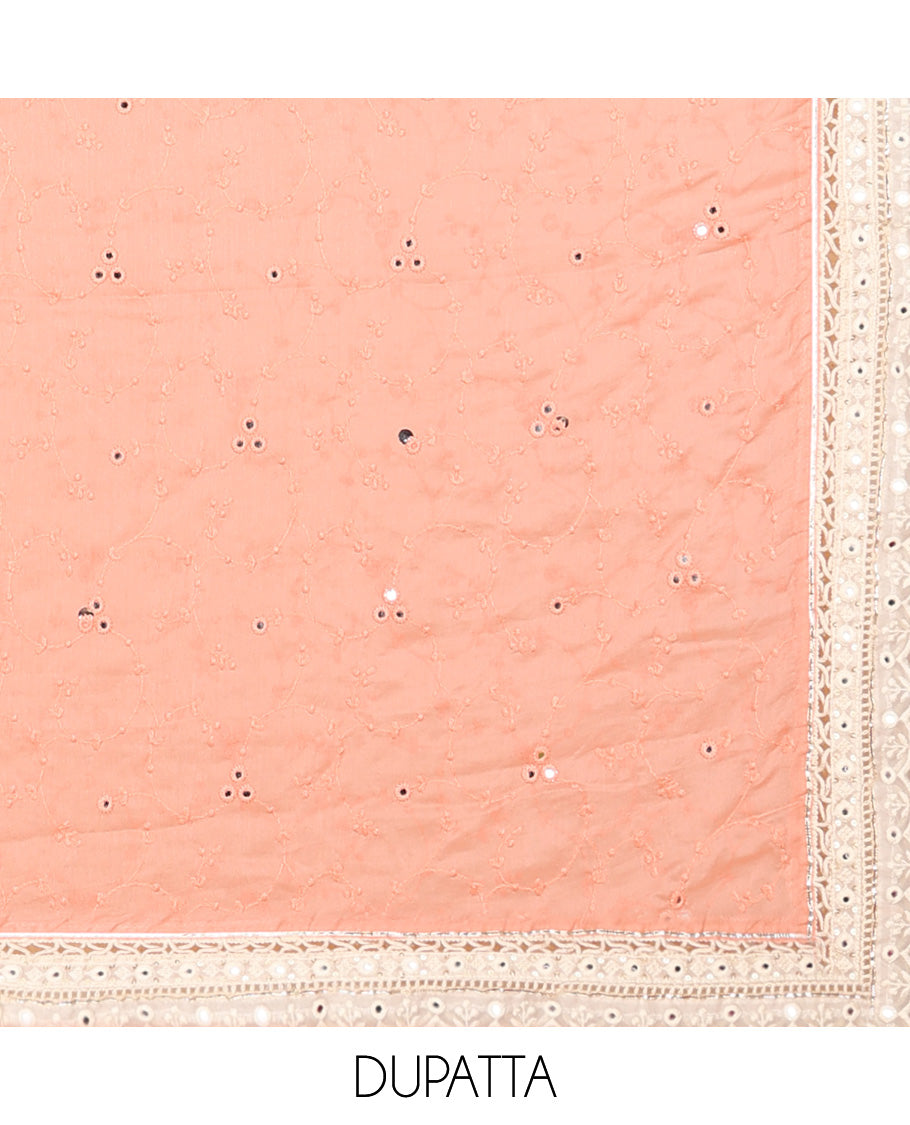 Pink material chudidhar set, floral print & embroidery top, plain bottom & embroidered dupatta