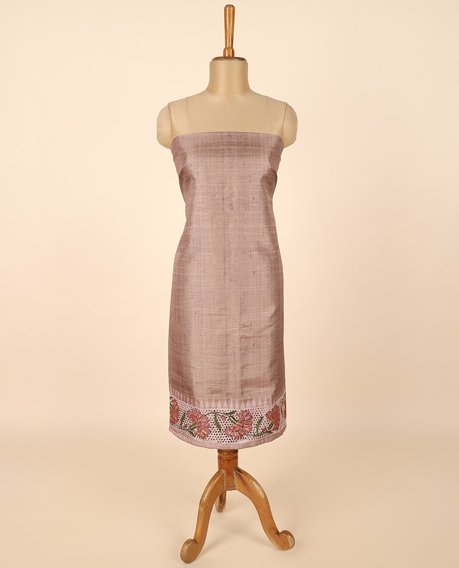 Brown material chudidhar set, cut floral creeper embroidered top, floral vine printed & cut floral embroidered dupatta