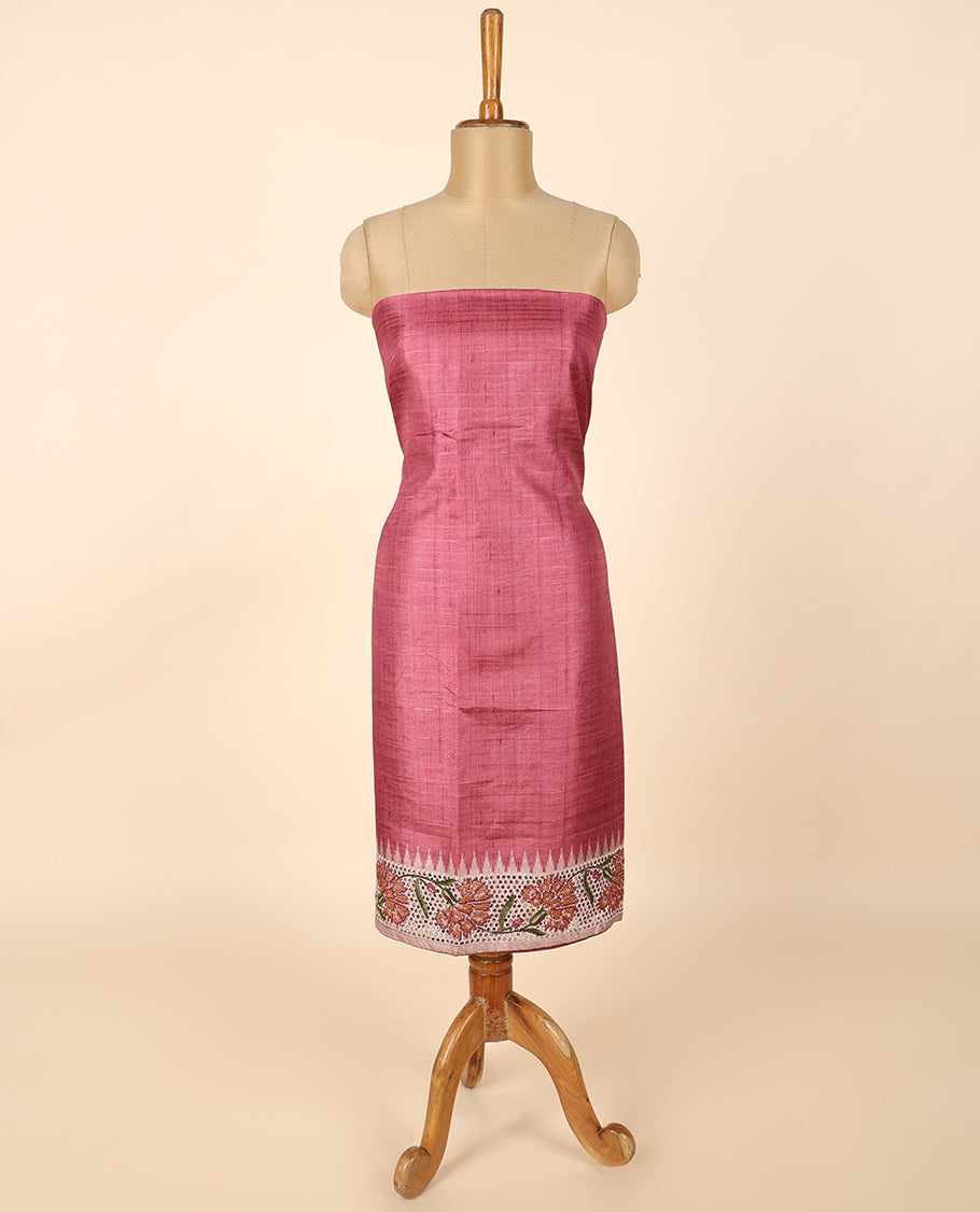 Pink material chudidhar set, cut floral creeper embroidered top, floral vine printed & cut floral embroidered dupatta