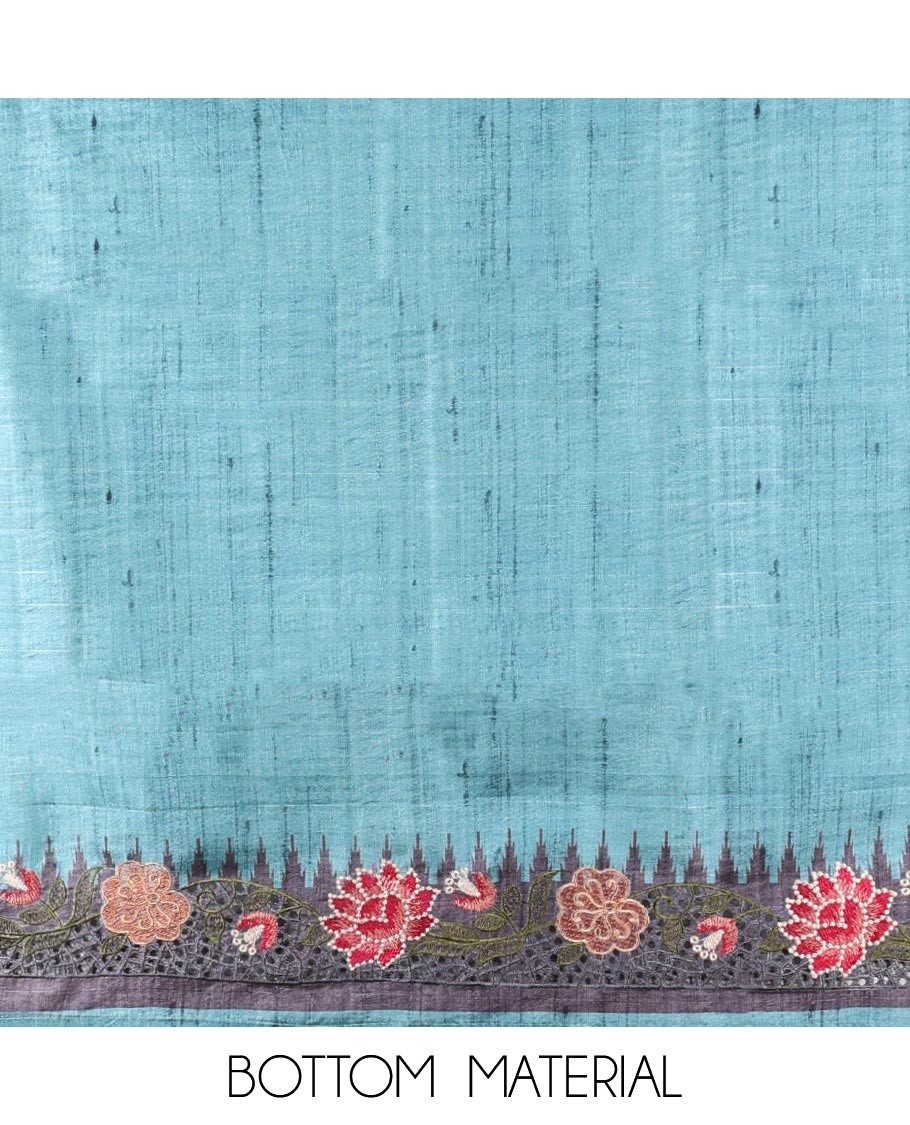 Blue buttas chudidhar material set, plain bottom & cut embroidery dupatta