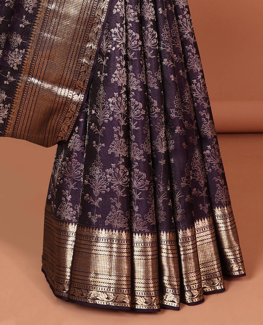 Blue floral zari design silk saree, traditional zari design border & intricate pallu