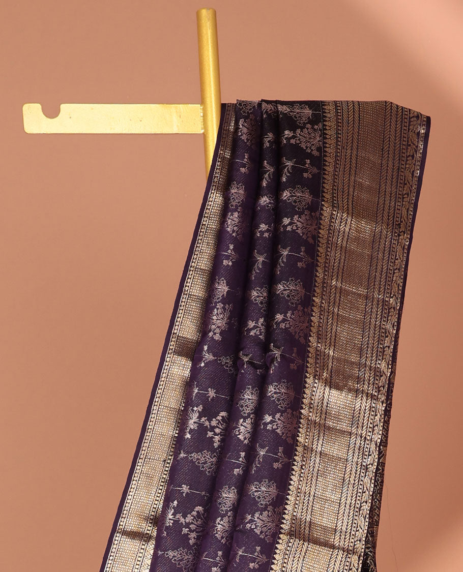 Blue floral zari design silk saree, traditional zari design border & intricate pallu