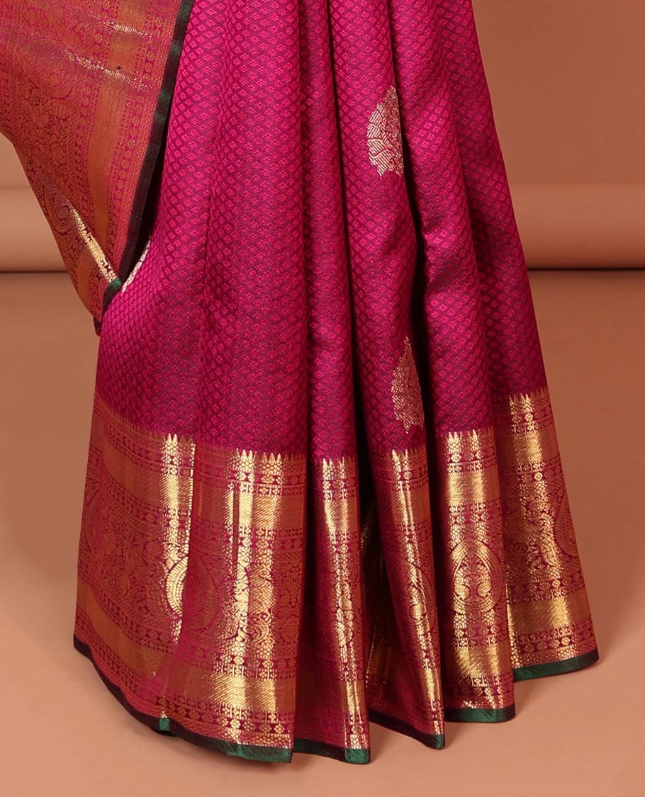 Purple embossed silk saree with zari buttas, traditional zari design border & pallu of jaal designs